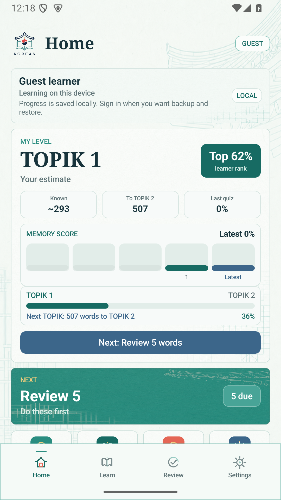 BSKorean settings and learning data