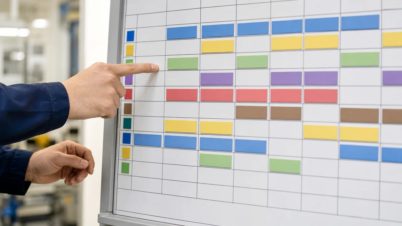 A generic duty roster board with colored shift blocks.
