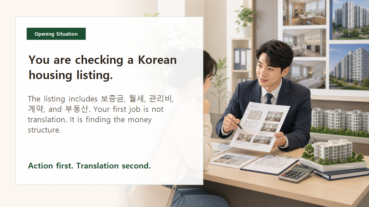 Korean housing words opening situation slide for reading a rental listing in Korea