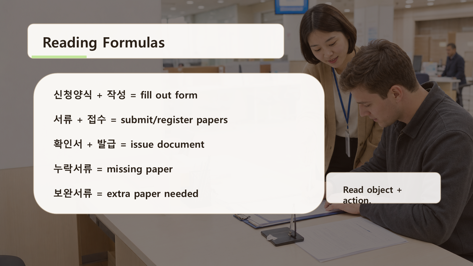 Korean public office words slide with reading formulas