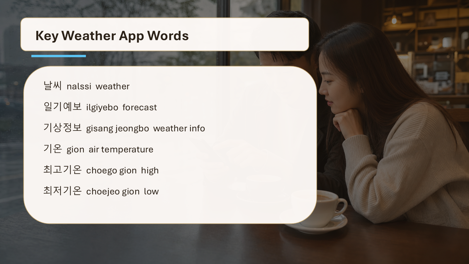 Korean weather app words vocabulary slide