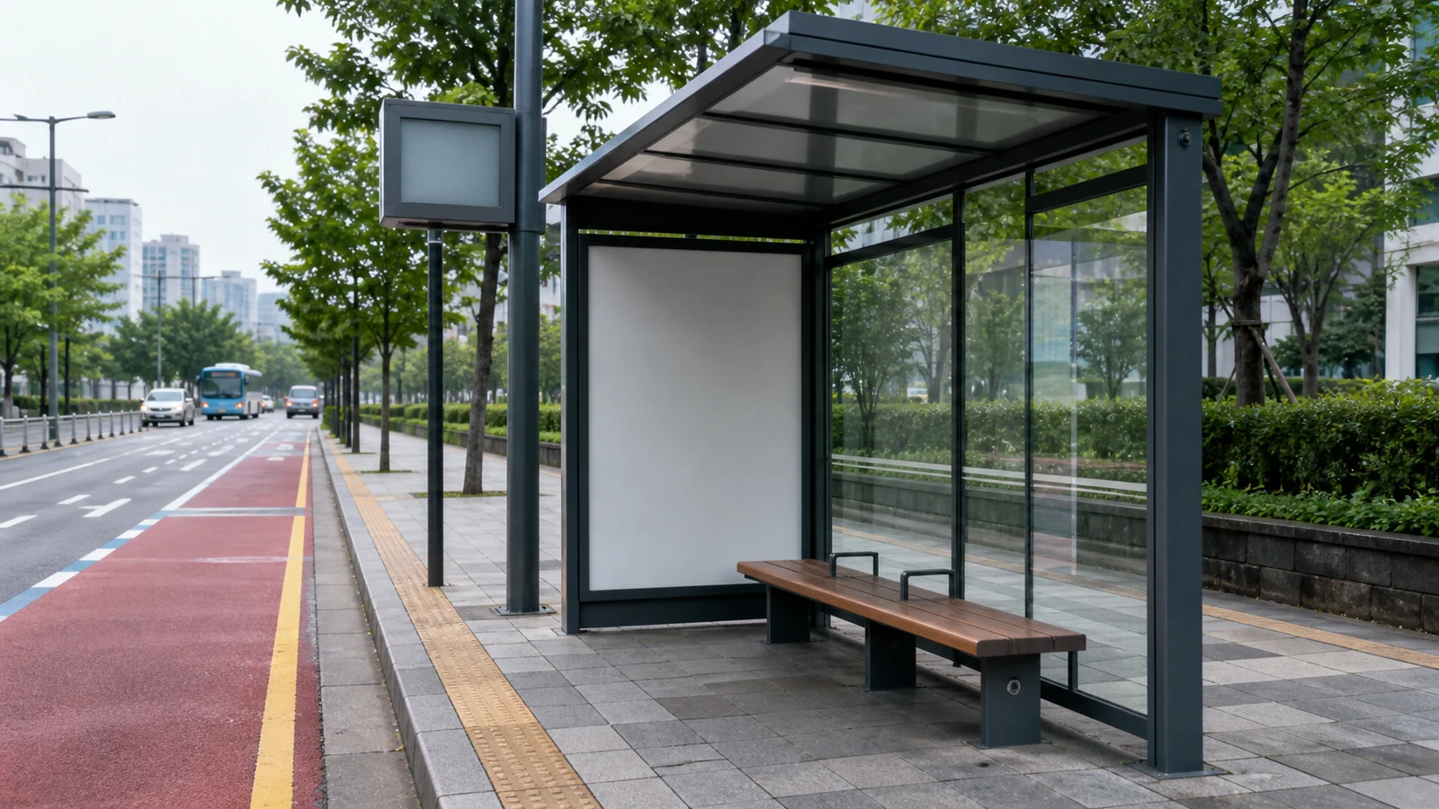 Text-free BSKorean illustration for Korean bus stop sign Learn Korean lesson.