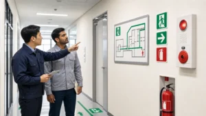 Fire and emergency sign training scene for Korean vocabulary learners