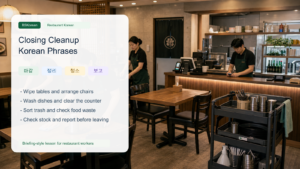 วลีภาษาเกาหลีสำหรับงานปิดร้านและทำความสะอาดร้านอาหาร