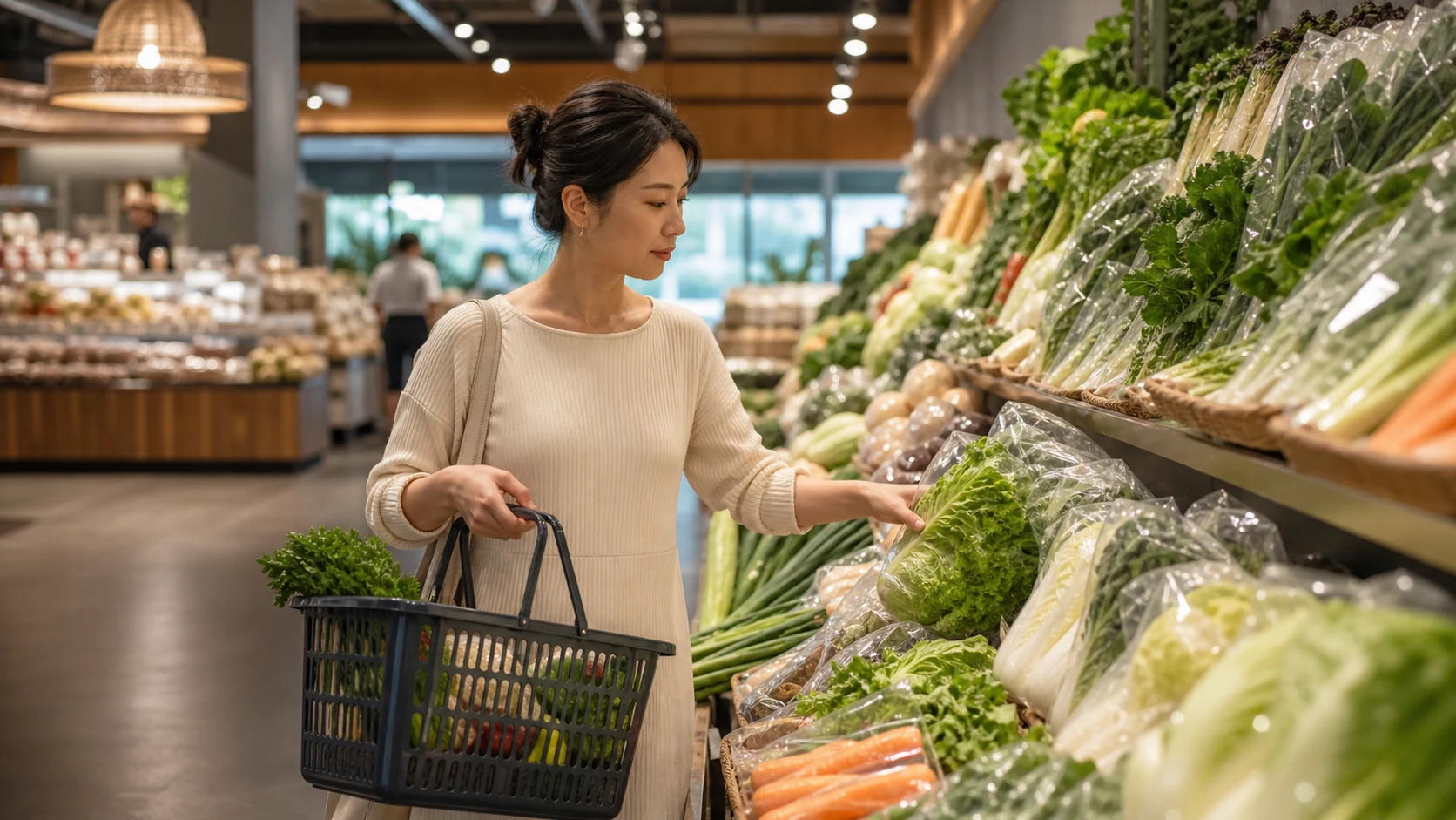 Text-free grocery store scene for Korean grocery store words on BSKorean.