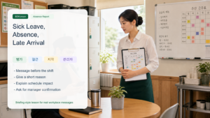 วลีเกาหลีสำหรับลาป่วย ขาดงาน และมาสายในที่ทำงาน