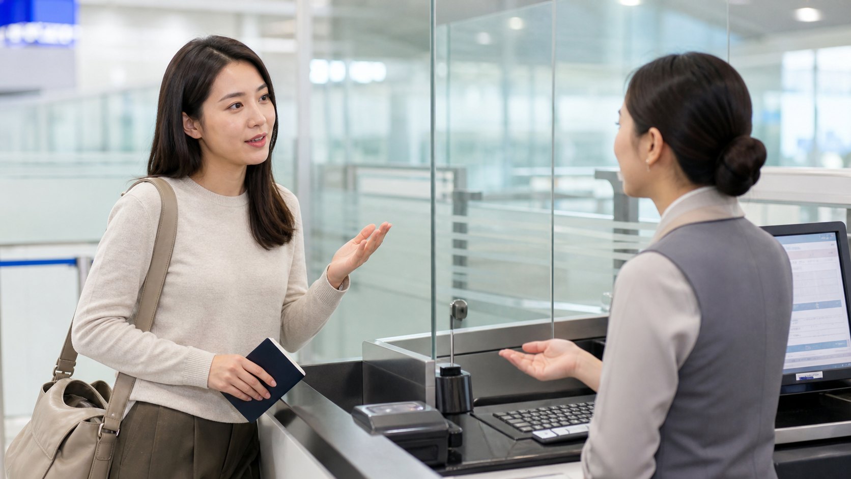 韓国の空港入国審査の学習用イラスト.