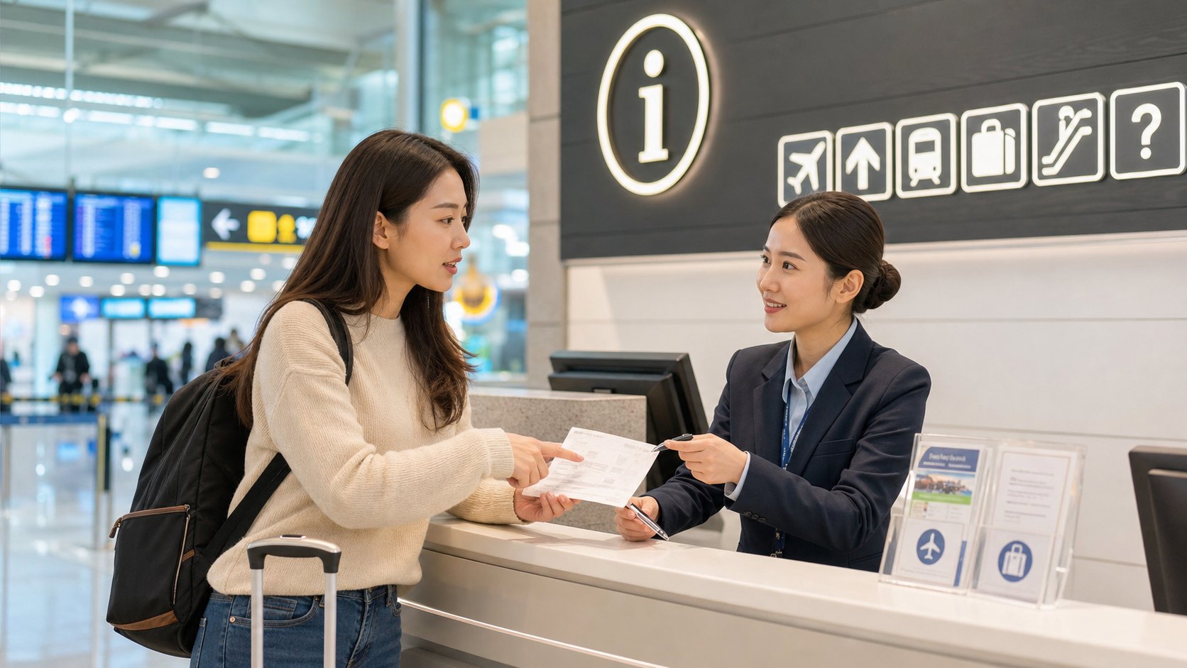韓国の空港入国審査の学習用イラスト.